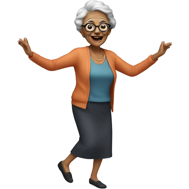 Short elderly woman with glasses dancing emoji
