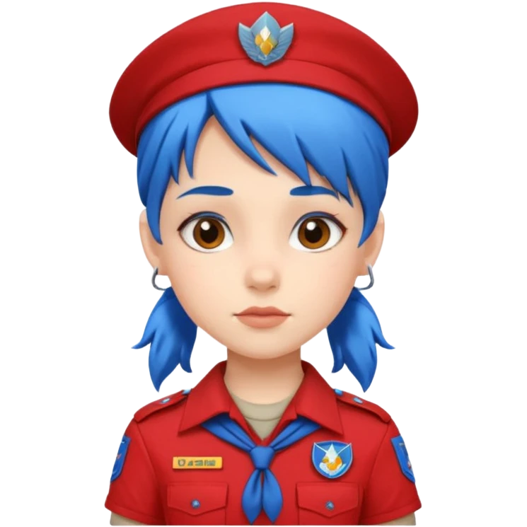scout girl with red scout uniform, blue haired emoji