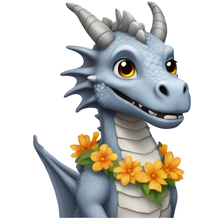 Grey dragon with a flower crown emoji