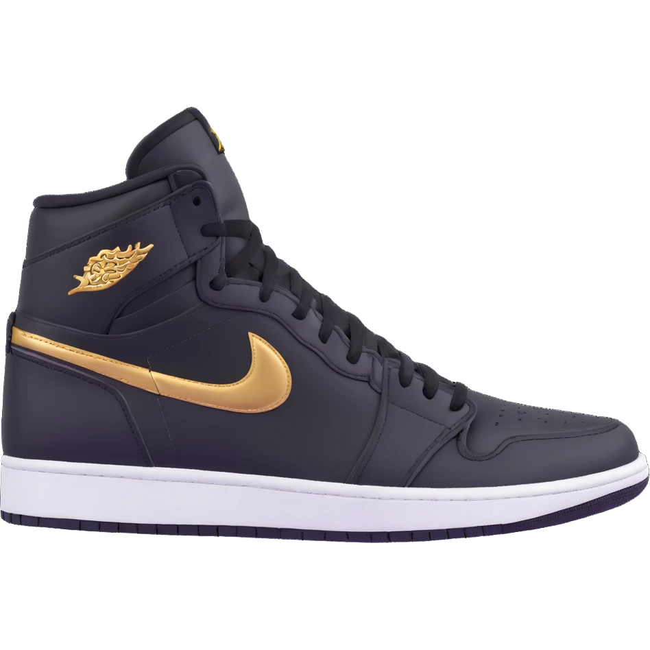 Jordan 1 sneaker, all black with a metallic gold swoosh emoji