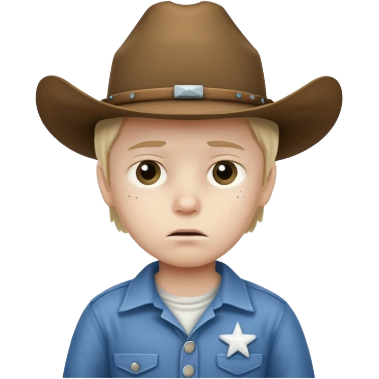 Little boy miserable in hospital with a cowboy hat emoji