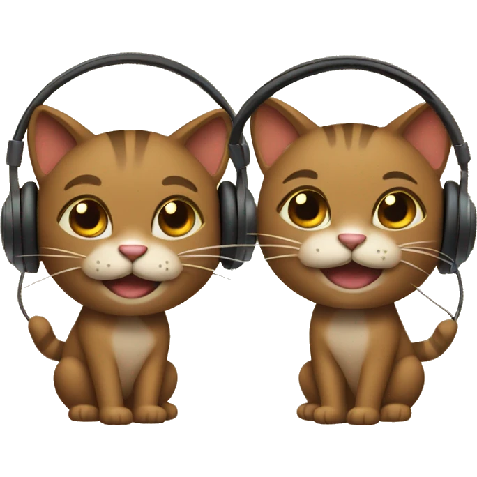 2 brown cool cats both smiling with headphones emoji