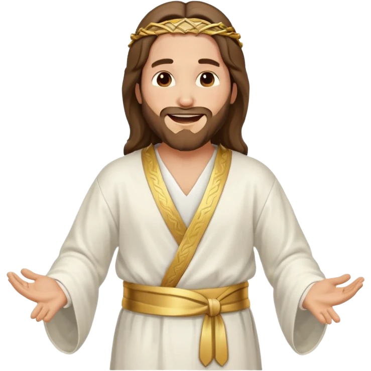 my workmate accidentally misspelled "Jesus christ" as "Jesbus christ", make an emoji of jesus with his hands on his hips, making a face as if he's laughing at how silly someone is emoji