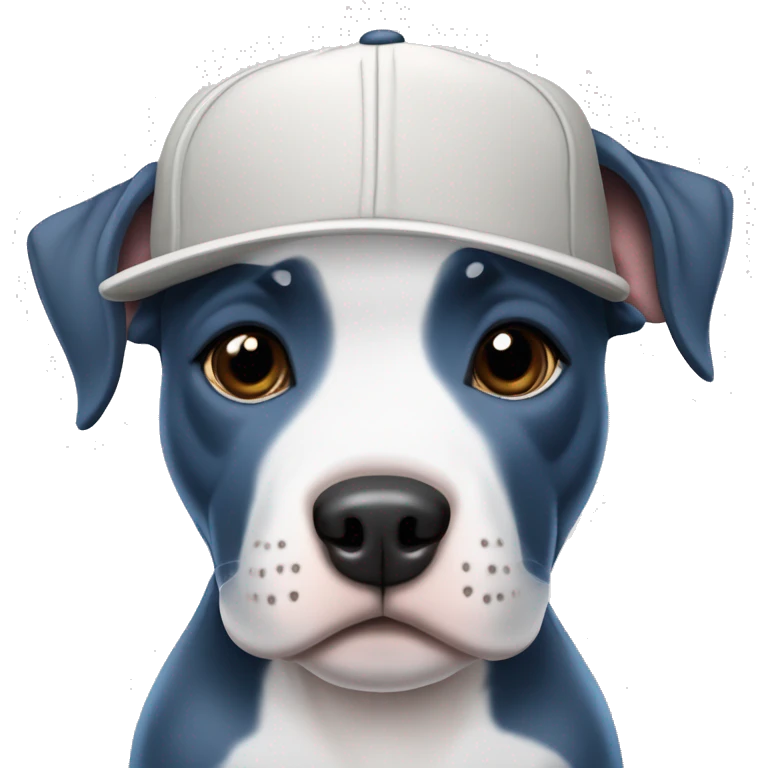 blue staffordshire bull terrier puppy  with blue eyes and a baseball hat on emoji