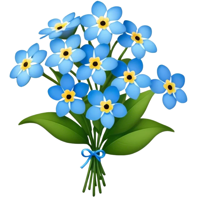 luxuriant, big bouquet Forget-Me-Not flower, stem, leaf emoji