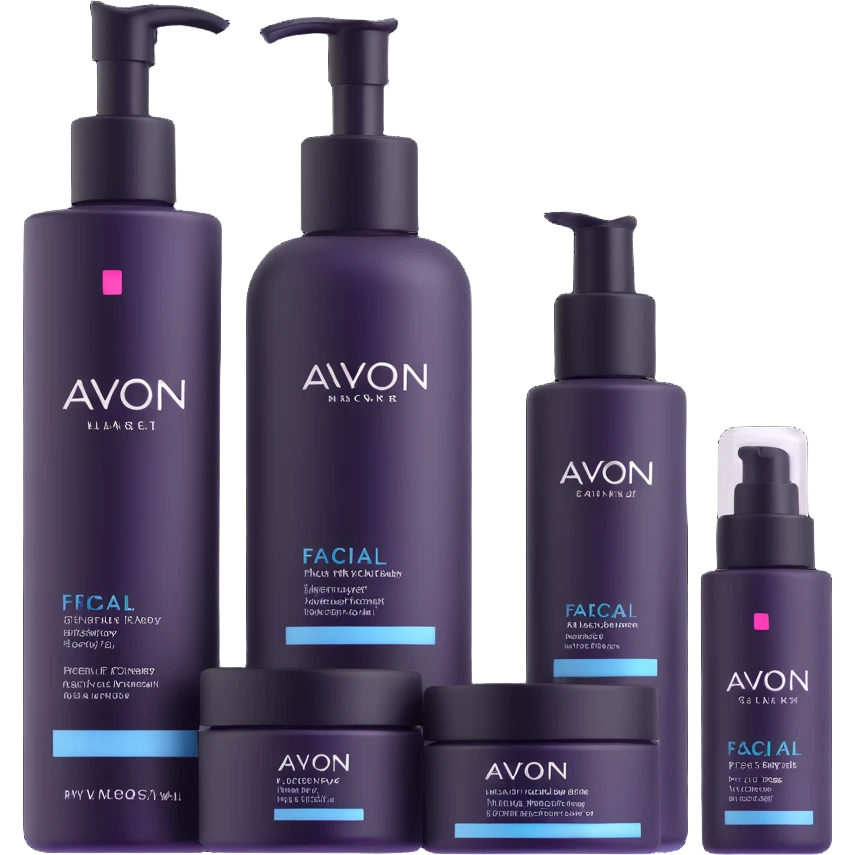 AVON skincare set with facial cleanser, toner, and moisturizer bottles emoji