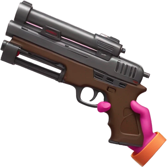 brown hand with pink nails holding large scary dark nerf gun emoji