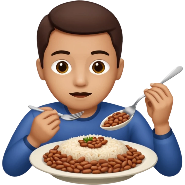 Create a person having lunch. Not a sandwich. Rice, beasn and meat. emoji
