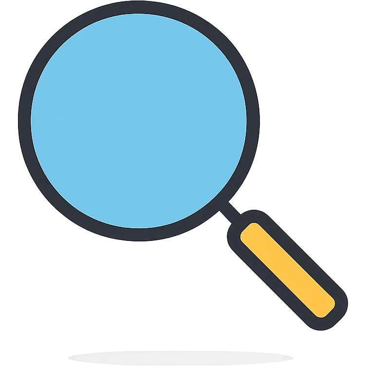 vector icon of a search icon, clean minimal flat design, colorful modern UI style, isolated on white background, 2D flat vector, trending design, soft shadows, commercial use ready, no text emoji