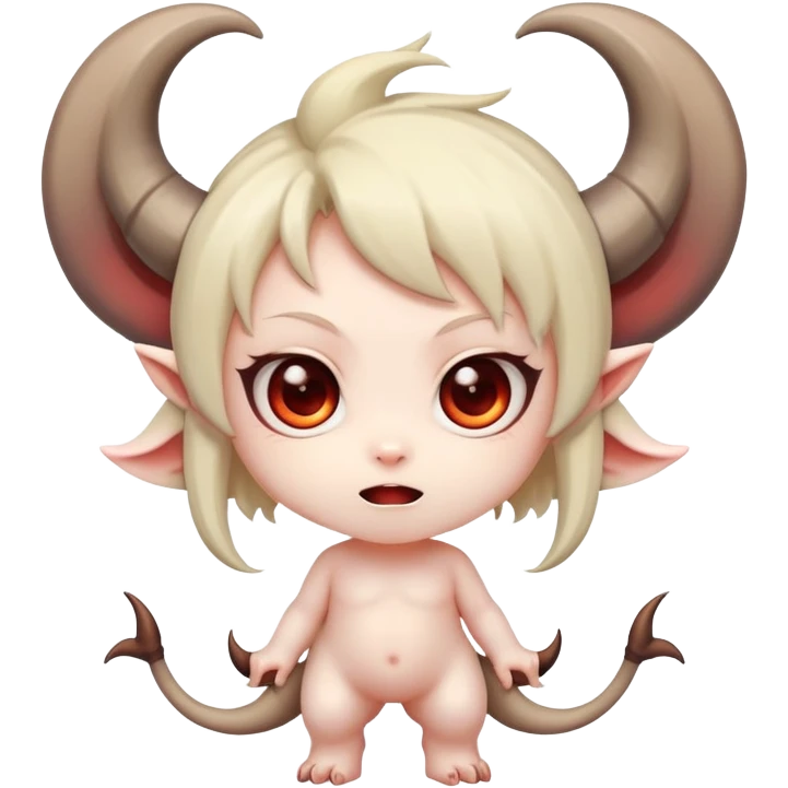 chibi anime-style demon with big eyes, small horns, and playful expression emoji