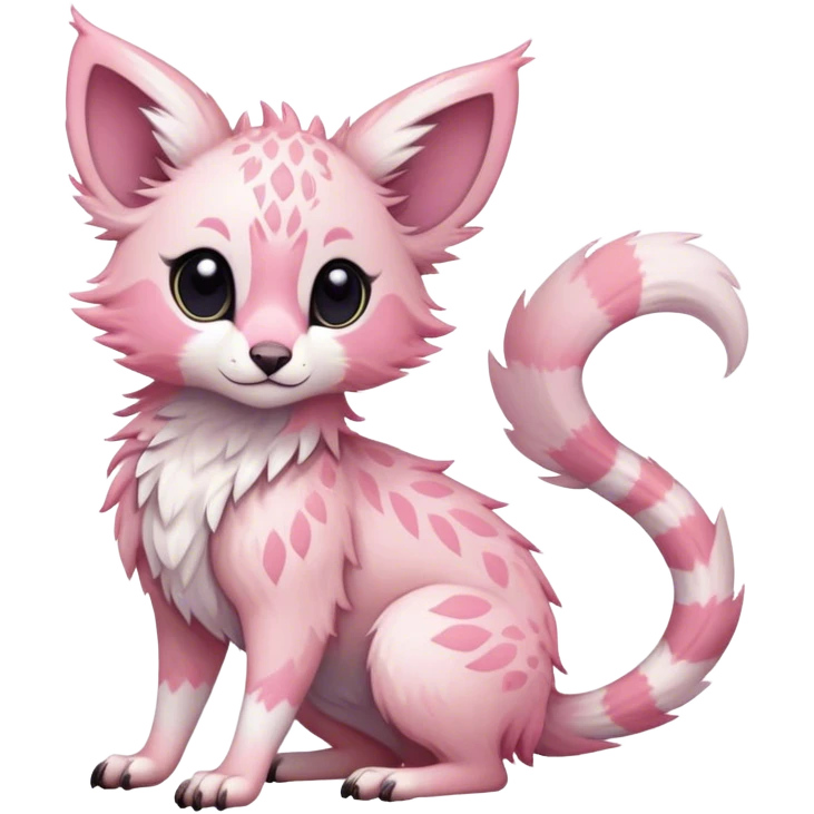 Feral Rare Fantasy cute pastel pink Vernid-Trico-species by LiLaiRa, random markings, tufted ears, full body emoji