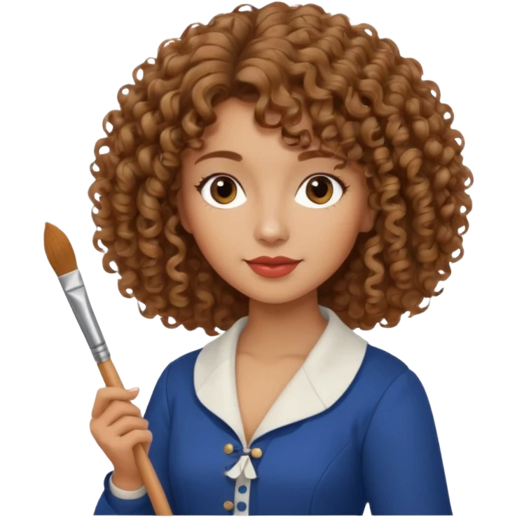 Woman with curly hair and tan/light brown skin dressed in French Parisian outfit holding a paintbrush.  emoji