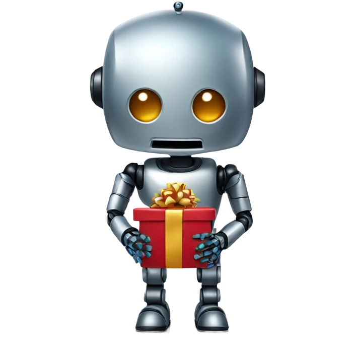 a robot holding a festive emoji emoji