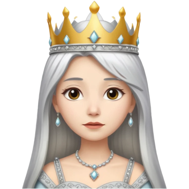 White silver straingt Long Haired Women, Queen with crown — soft expression emoji