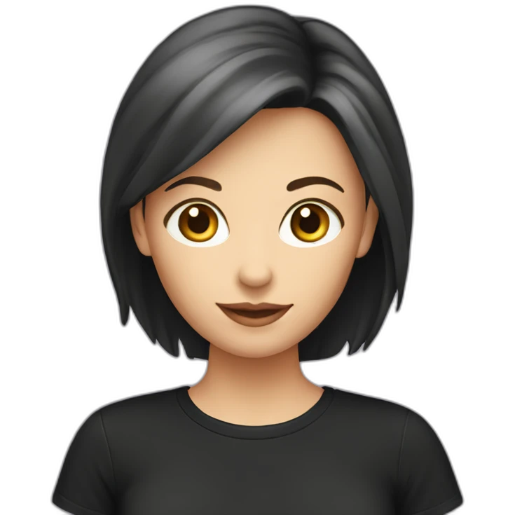 caucasian female, black tshirt emoji
