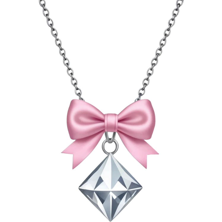 Silver diamond necklace with a pink bow emoji