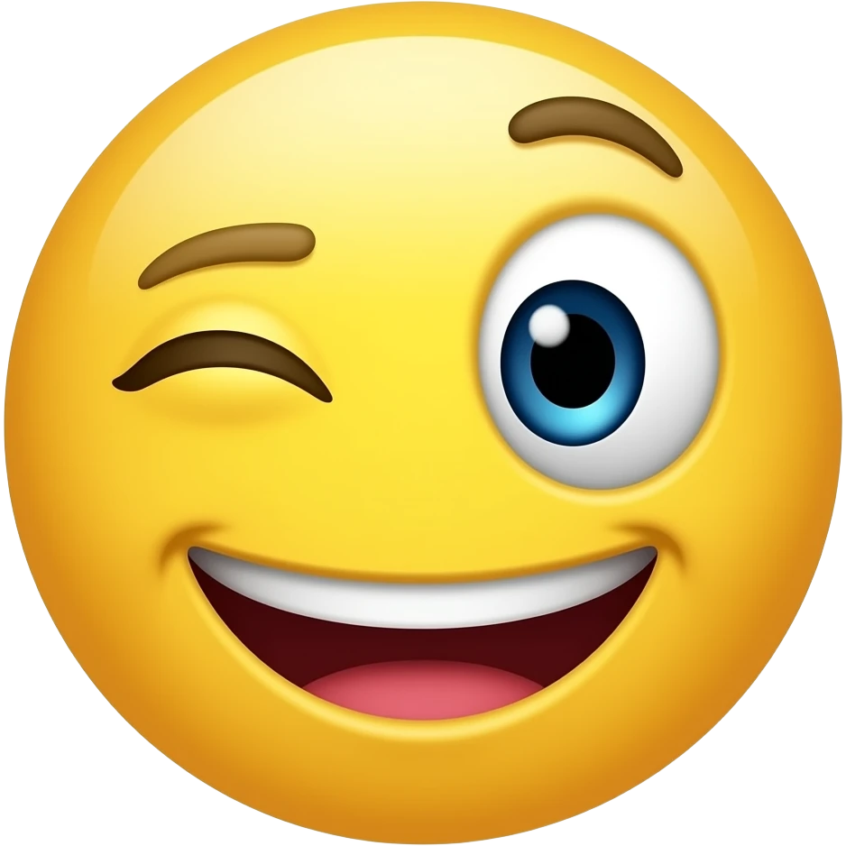 Classic yellow emoji big smile winking eye crazy reluctant emoji