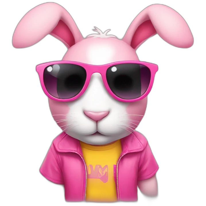 pink+rabbit wearing sunglasses and yellow+teeshirt emoji