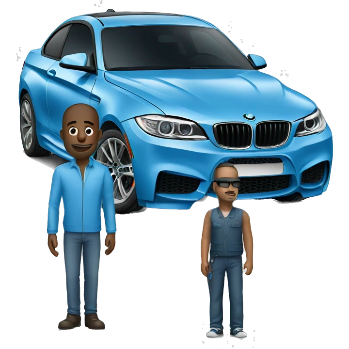 Man standing near blue bmw  emoji