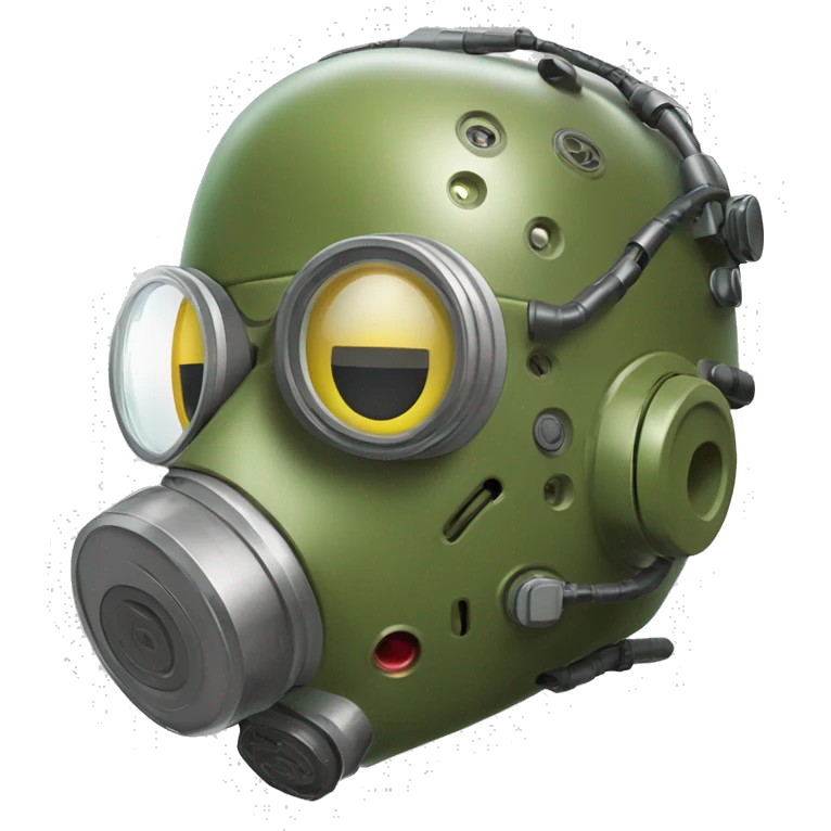 Olive green mohawk cyborg head with respirator mask and circuits emoji