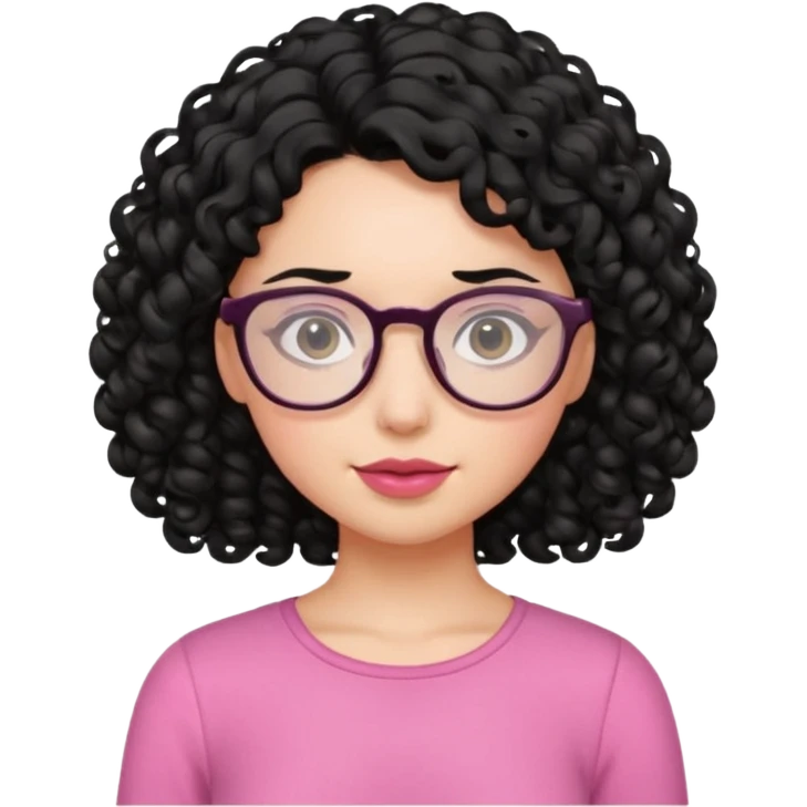 Fair girl with curly black hair and glasses wearing a pink top emoji