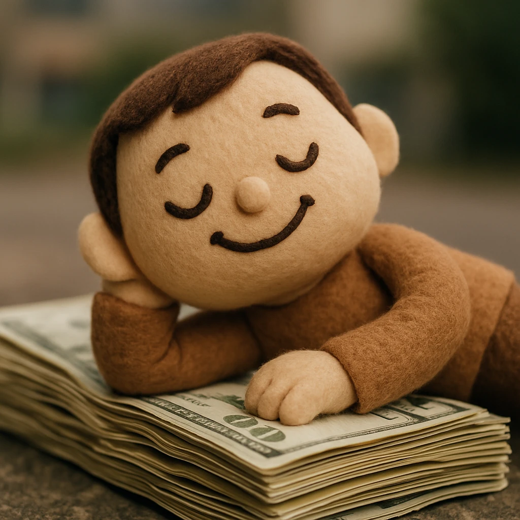 happy person napping on mattress of money emoji