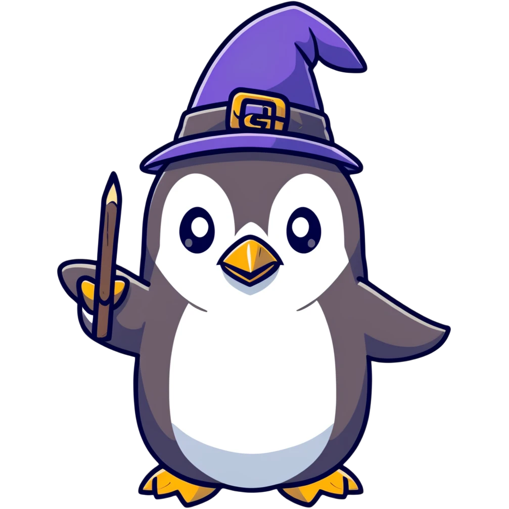 penguin with wizard hat casting a spell emoji