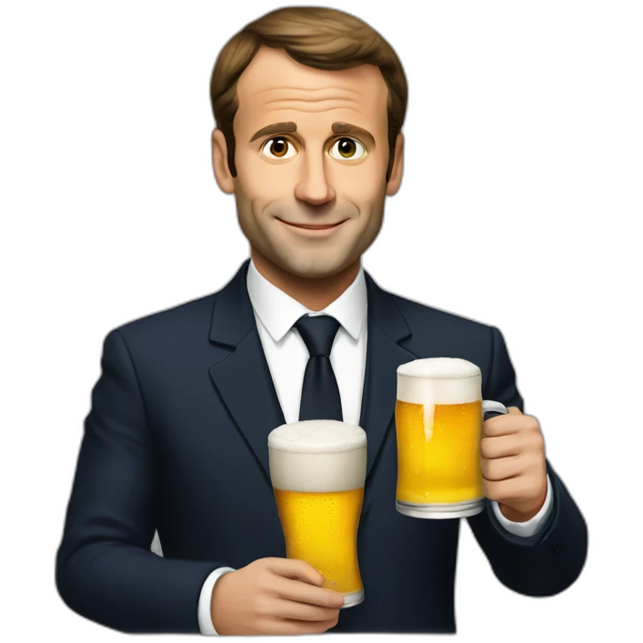 Macron with beer emoji
