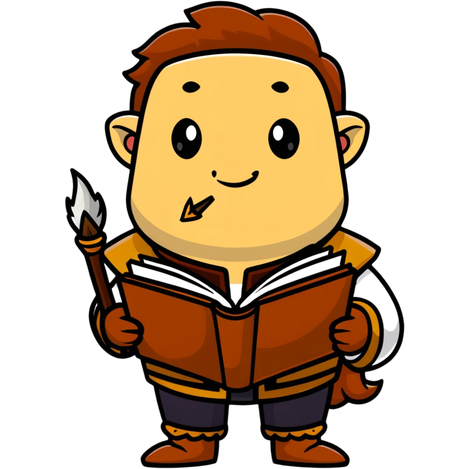 Varric Tethras storyteller with quill and book emoji