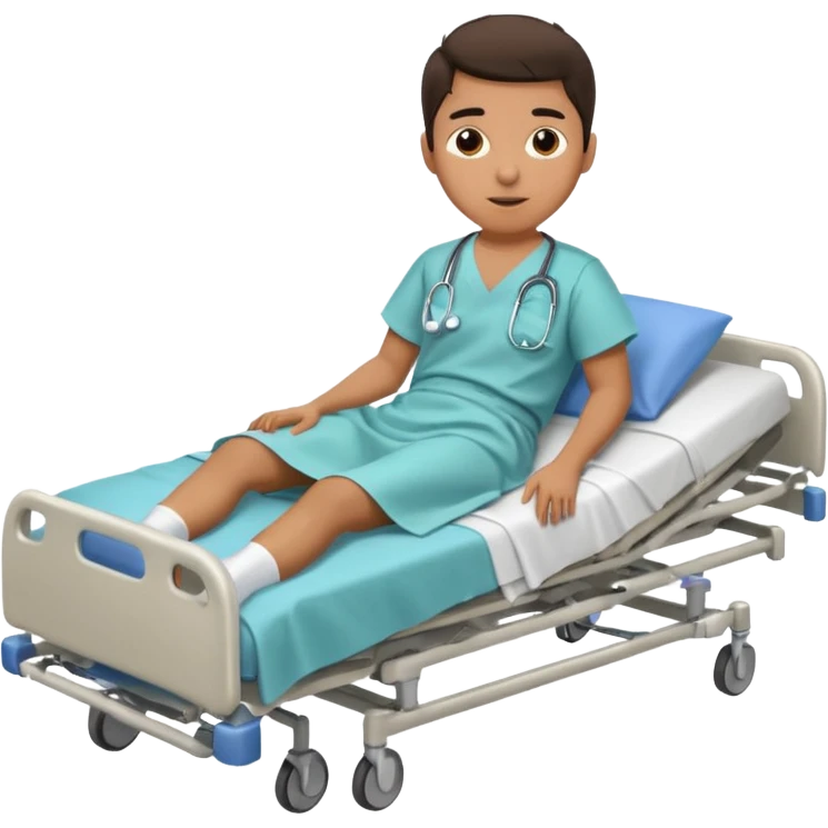A young hispanic student lies in a hospital bed with a broken leg. emoji