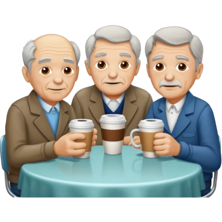Three old men at a diner drinking coffee. emoji