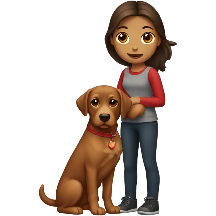 Brunette girl holding red lab emoji