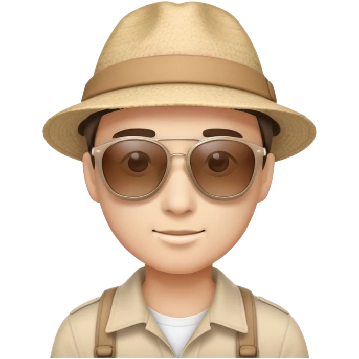 Tourist hat and sunglasses with soft subtle colors, not bright emoji