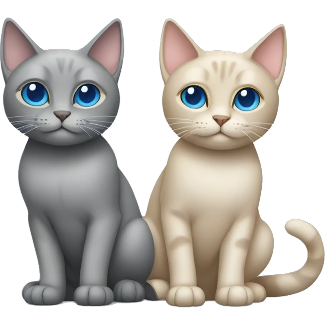 Grey cat with folded ears sitting together with beige cat with blue eyes  emoji