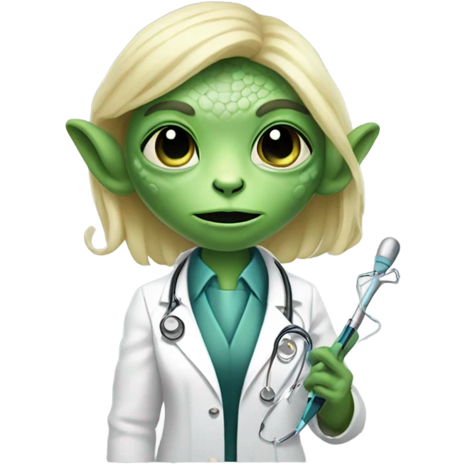 Reptilian alien woman, blonde, is a doctor emoji