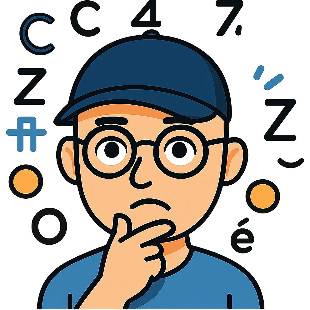 Add a baseball cap to the bald headed man with glasses and math symbols over his head, thinking expression. Keep the background transparent. emoji