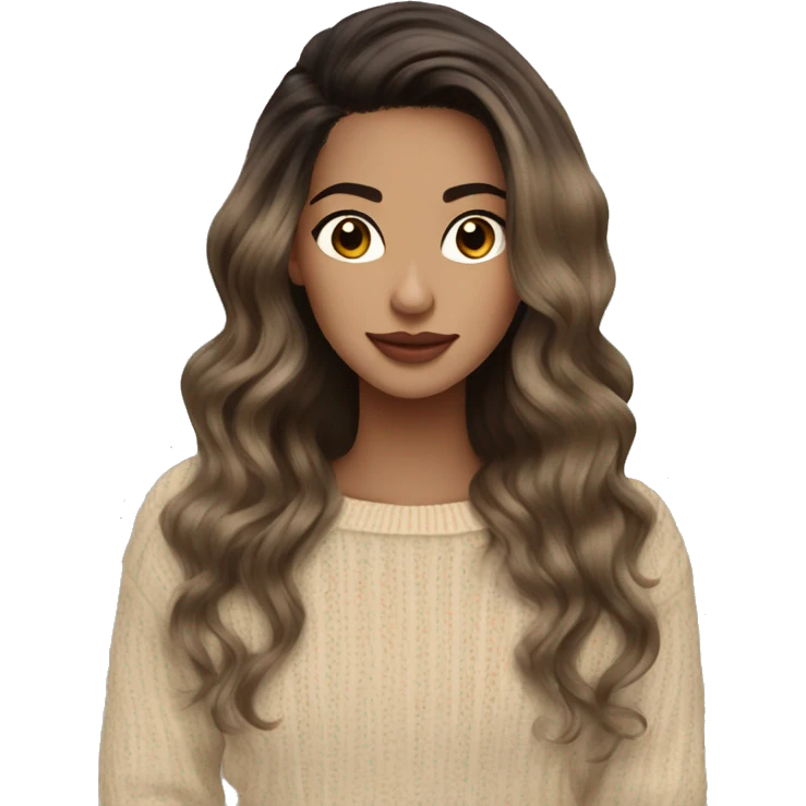 Brünette balayage long hair women beige sweater emoji