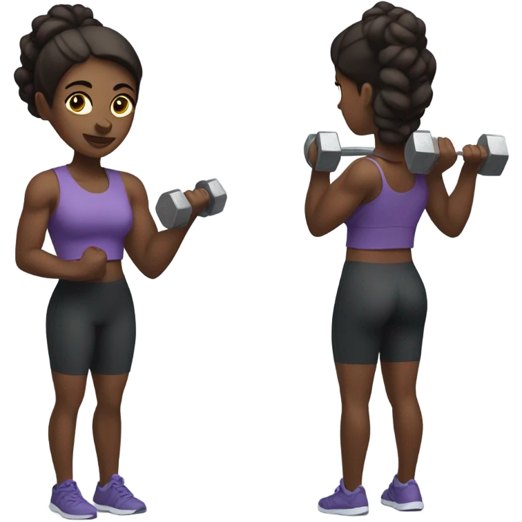 Dark skinned woman in the gym holding a weight  emoji