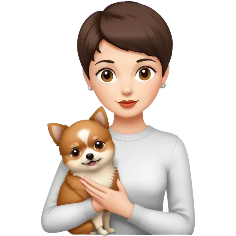 Brunette pixe haircut Holding a Pomeranian  emoji