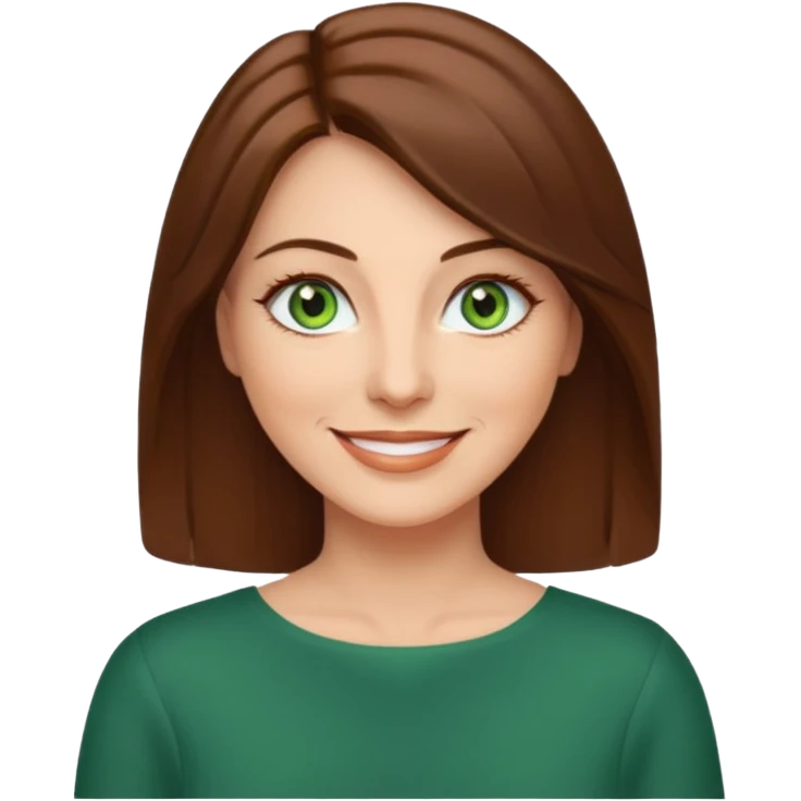 pretty middle age woman with green eyes and shoulder length straight brown hair  emoji