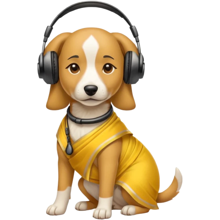 dog, saree dress with headphone, yellow emoji