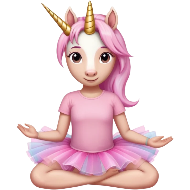 head and shoulders portrait of an anthropomorphised female unicorn in tutu and pink t-shirt, relaxed pose emoji