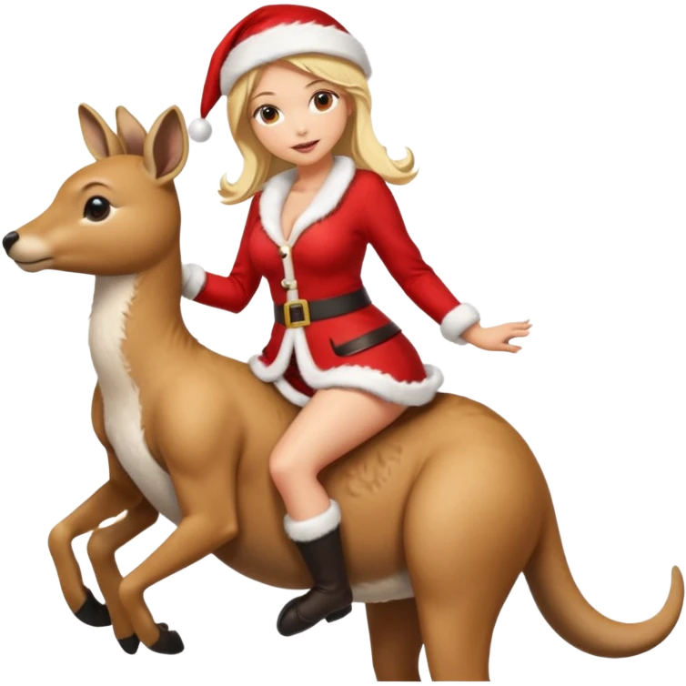 sexy female santa riding on a kangaroo moving right emoji