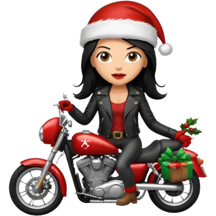 biker girl black long hair moto christmas h2R emoji