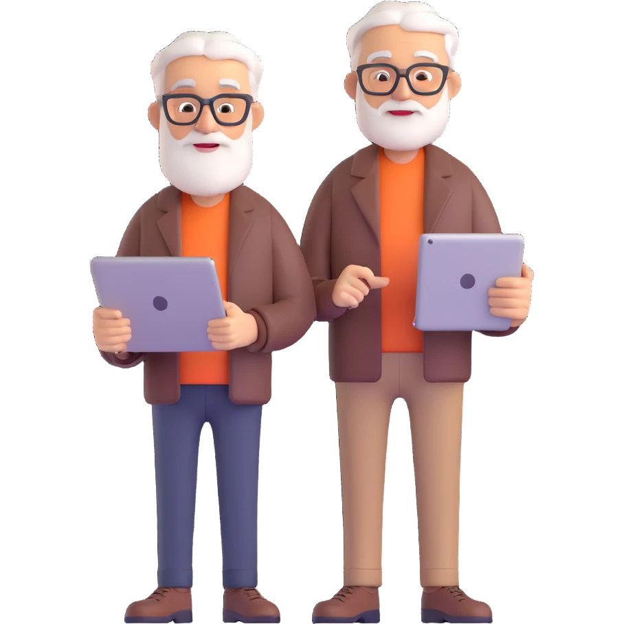emoji of an older programmer with a tablet and a laptop emoji