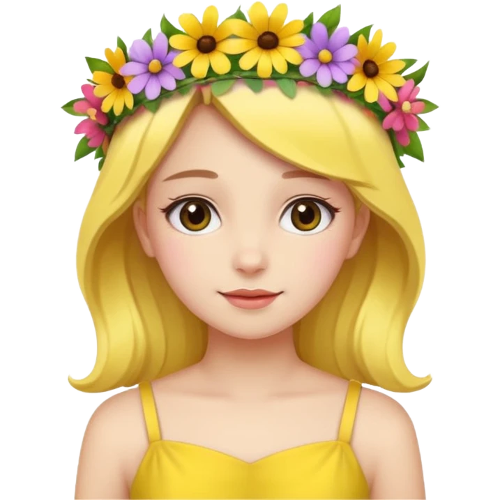girl with flower crown in yellow dress and colored flowers emoji