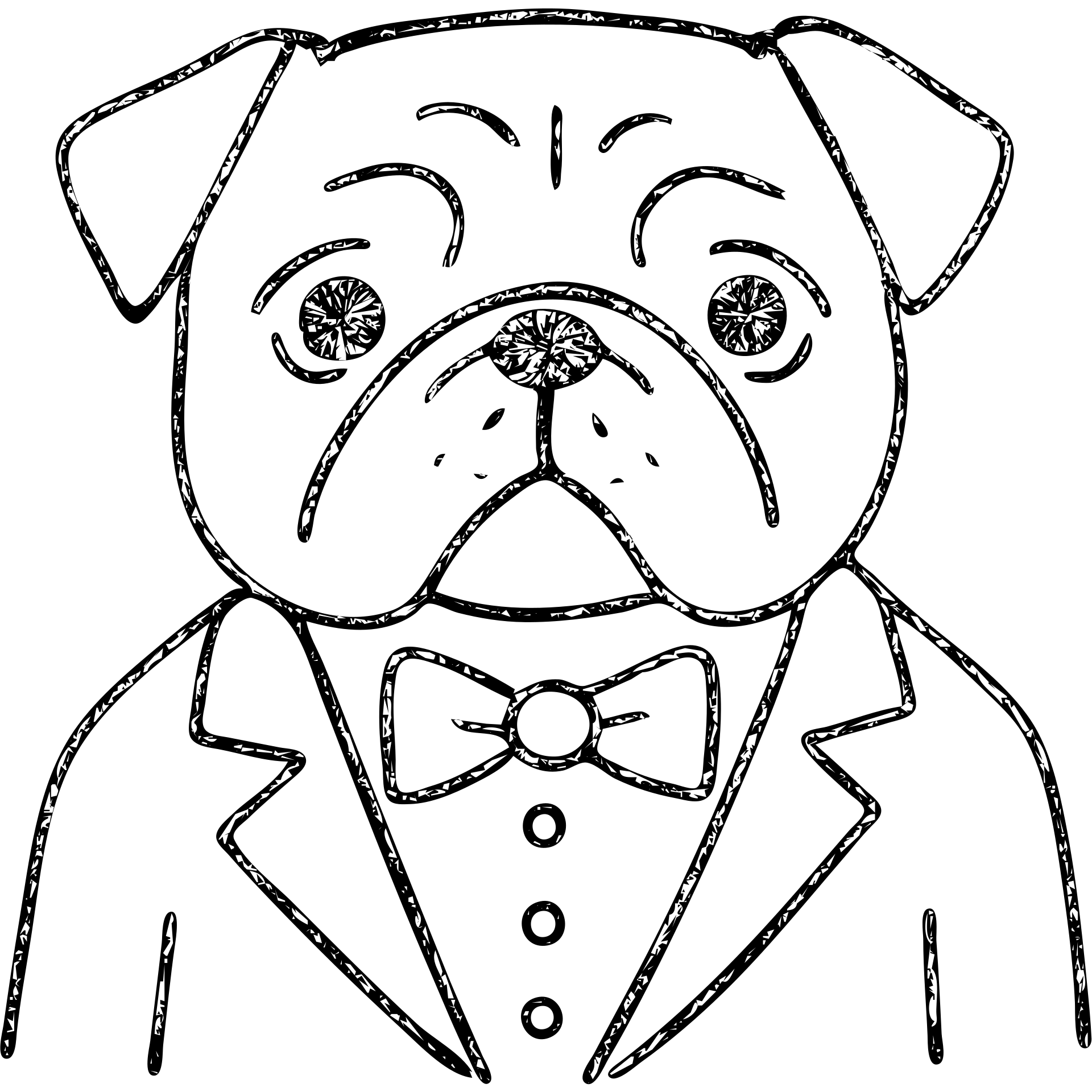 pug in a tuxedo, hand drawn outlined icon emoji