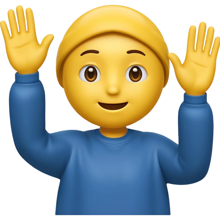 A 3D Apple-style yellow emoji character, classic round shape, with both hands raised and palms open in a shrug gesture, expressing “no” or “nothing,” slightly tilted head, small frown, simple cartoonish eyes, minimal shadows, clean background emoji