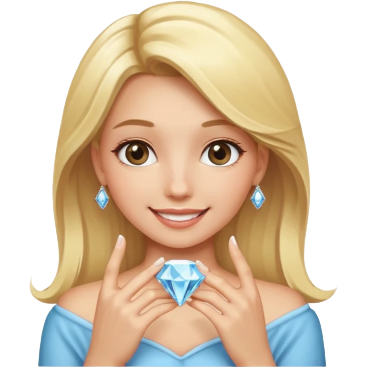 Make a girl beaming showing off a big diamond ring on her finger emoji