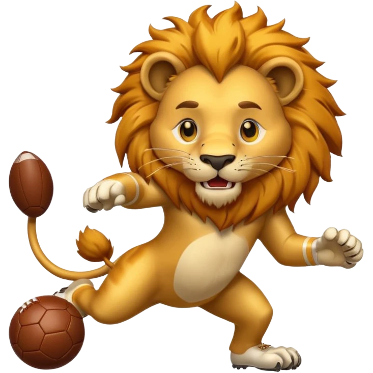 cartoon lion playing football, dynamic pose emoji